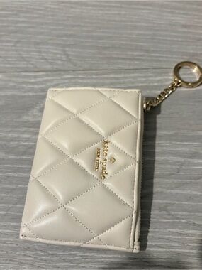 kate spade Quilted Leather Key Ring Card Wallet - Cream